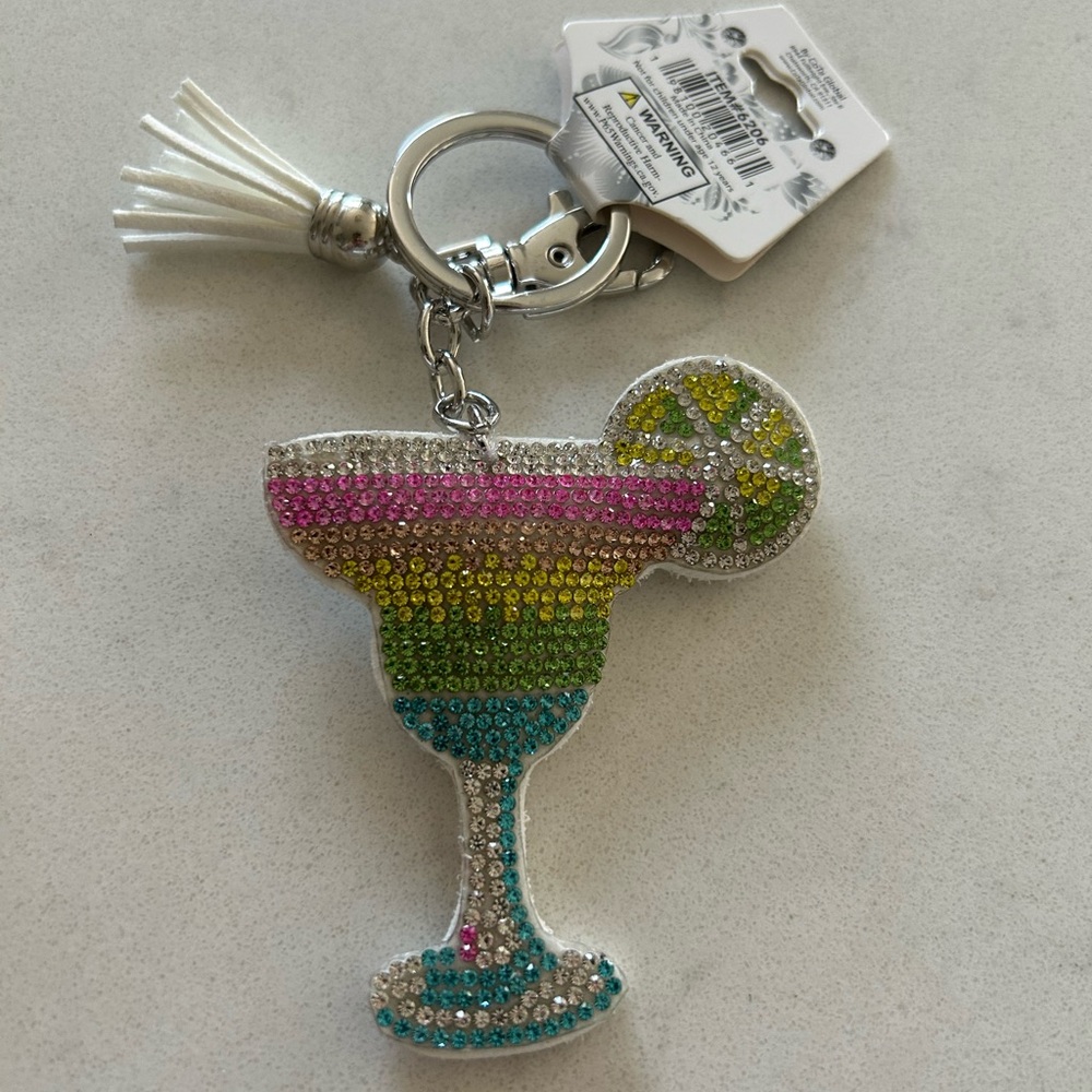 Pink and Green Key- Bag Charm with Tropical Margarita Sparkles